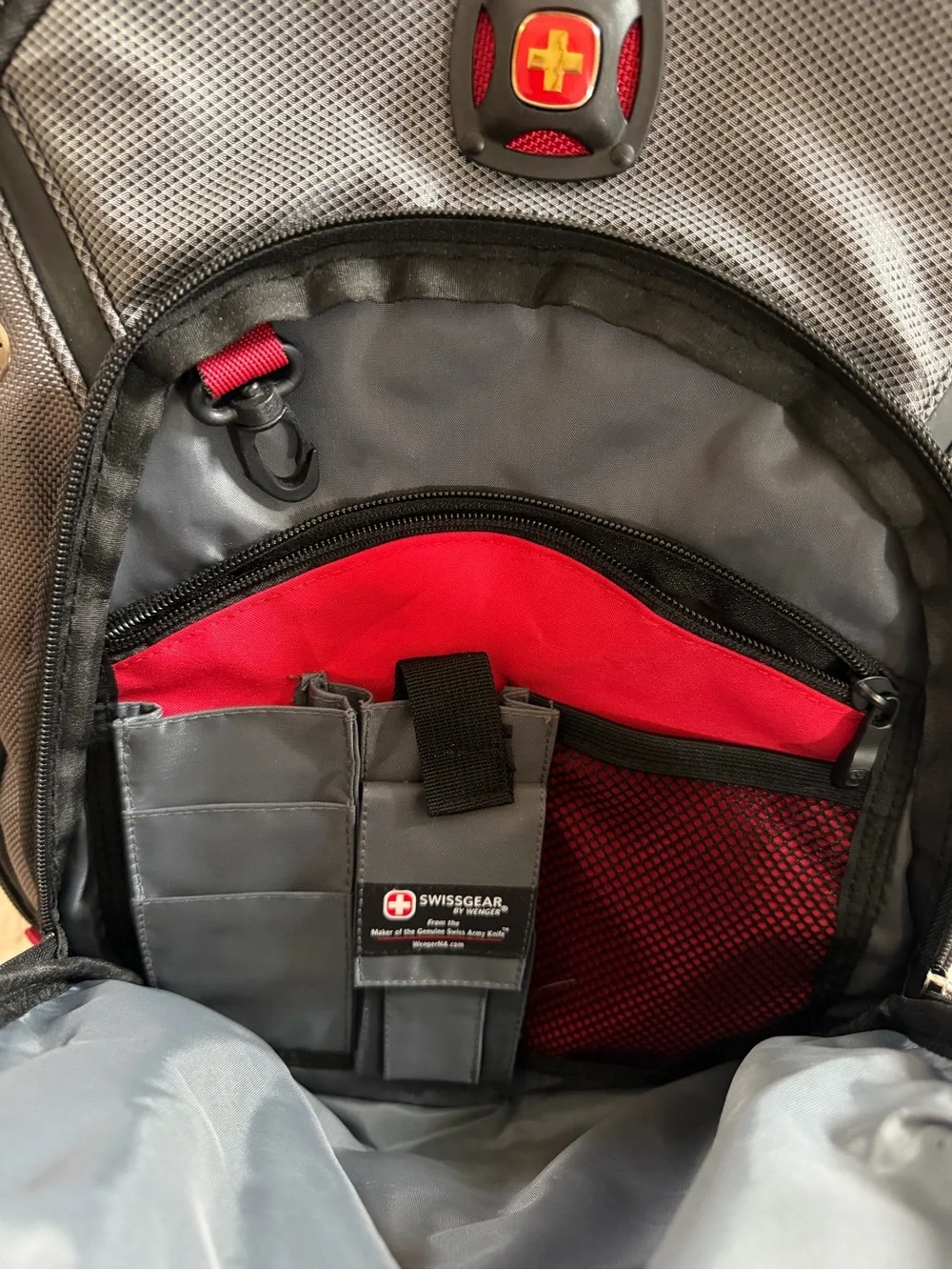 SwissGear Black and Gray Backpack with Red Logo Accent